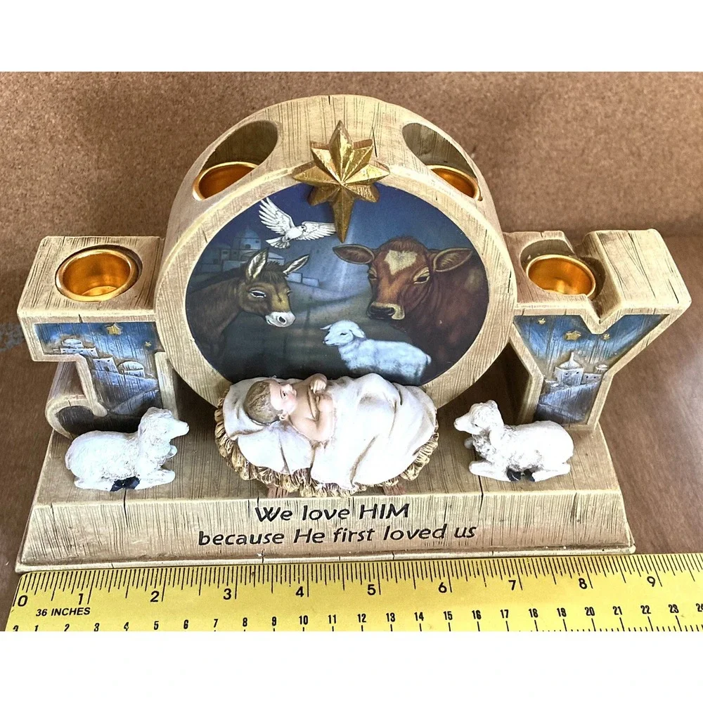 Advent Candle Holder Baby Jesus Barn Farm Animals 9
